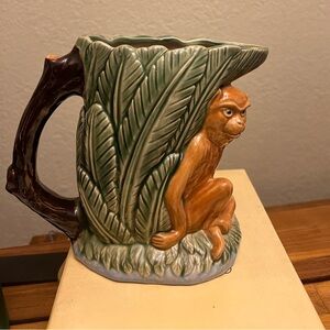 1997 CBK Nouveau Majolica Jungle Monkey Pitcher/Vase Ceramic